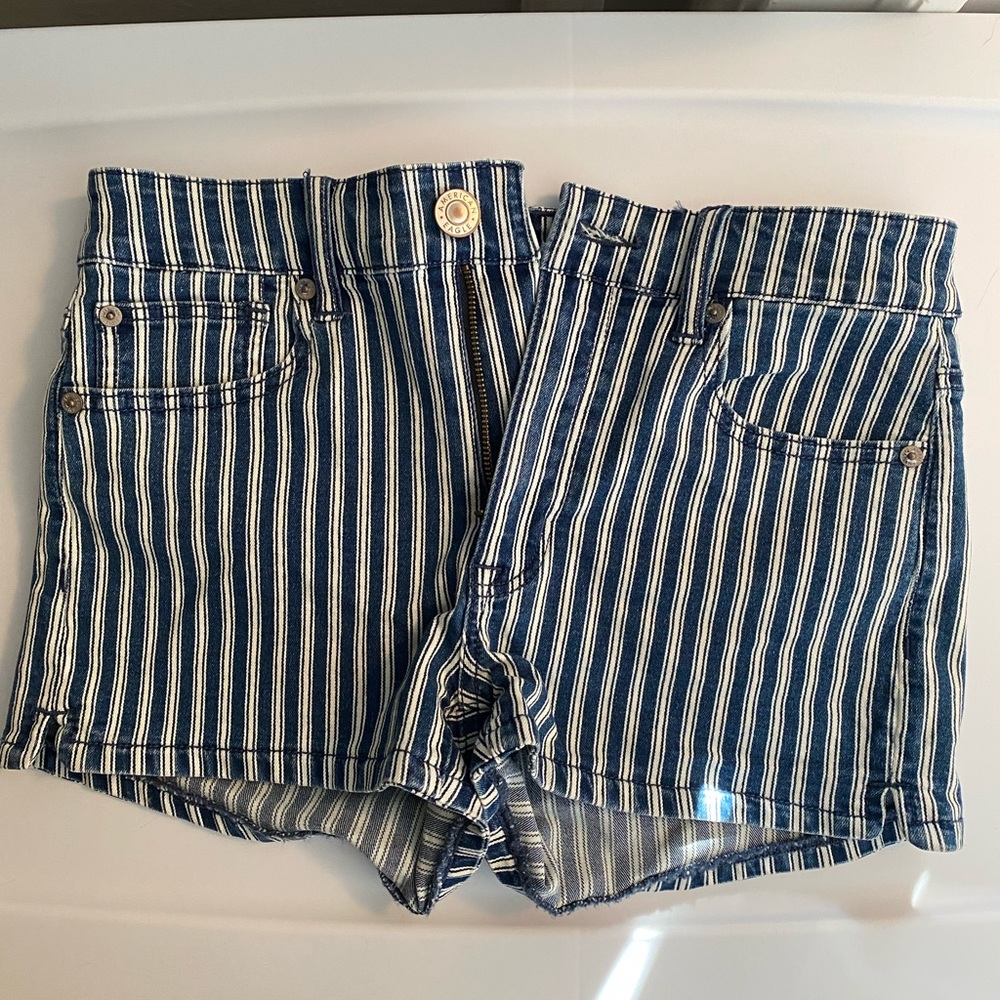 Blue and white striped American eagle shorts